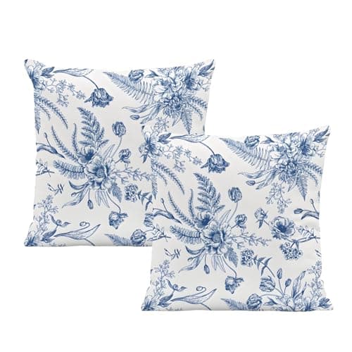 Image of Tivleed Blue Floral Plush Velvet Cushion Covers Set of 2, 45 x 45 cm, Decorative Throw Pillow Covers for Sofa, Bed, Car, Living Room, Blue Floral Design Home Decor