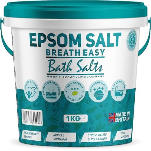 Image of Scented Epsom Bath Salts 1kg - Breath Easy with Peppermint, Eucalyptus & Rosemary Essential Oils | 100% Natural Magnesium Sulphate | Infused Bath & Foot Soak for Sleep, Stress Relief & Muscle Recovery