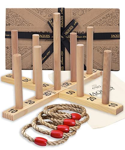 Image of Jaques of London Wooden Quoits Garden Game | Outdoor Games for Adults & Kids | 9 Pin Ring Toss Game | Family Lawn Games | Since 1795