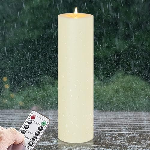 Image of Zevanor 10CM x 35CM Flameless Waterproof Remote LED Candle, Timer Battery Operated Flickering Large Plastic Ivory Outdoor Candle (Long Lasting 420 Hours, Pack of 1)