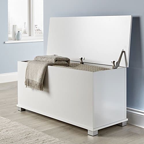 Image of Home Source Ottoman Storage Toy Chest Bedding Blanket Box, White, 99cm