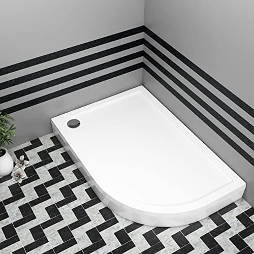 Image of Bathroom Right Handed Offset Quadrant 1000 x 900mm Shower Tray with Riser Kit Plinth for Shower Enclosures Gloss White Slimline