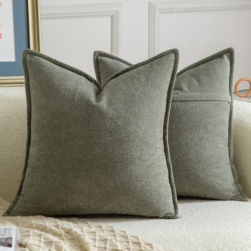 Image of Madizz Decorative Chenille Olive Green Cushion Covers 45x45 cm Pack of 2 Throw Pillows for Couch Sofa Boho Accent Pillow Cases for Bed Cushion for Bedroom Living Room Modern Home Decor