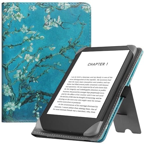 Image of HGWALP Universal Stand Case for 6/6.8/7 inch paperwhite, PU Leather Stand Cover with Handstrap Compatible with 6" 6.8" 7" Paperwhite/Colorsoft/Kobo/Pocketook/Sony eReaders-(Apricot Flower)