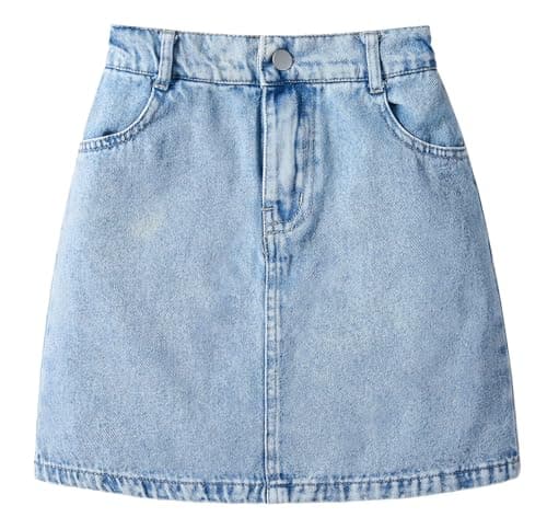 Image of SEAUR Girls Denim Skirt A Line Summer Short Skirts High Waisted with Pockets Kids Cargo Skirt for Daily Casual Wear