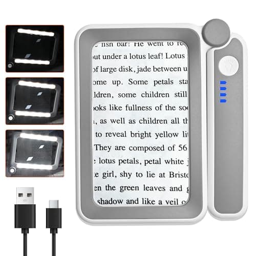 Image of Magnifying Glass with Light, Lightweight Rechargeable 4X Magnifying Glasses, 10 LED Power Indicator Handheld Magnifier for Reading, Close Work, Macular Degeneration