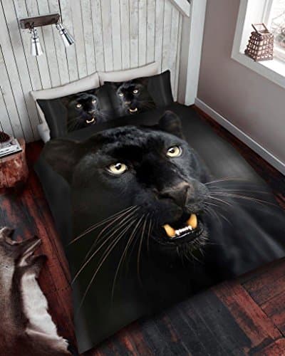Image of GC GAVENO CAVAILIA Black Panther Duvet Cover King Size (230x220cm) - 3D Animal Print Bedding & Linen Set with Pillowcases - Soft Microfiber Quilt Cover- Wildlife Safari Comforter Cover & Kingsize Bed