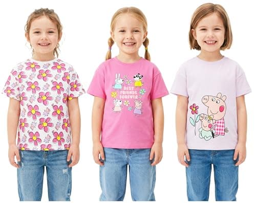 Image of Peppa Pig T-Shirts for Girls & Toddlers 18M-5 Yrs, 3 Pack Cotton Crew Neck Kids Tee Tops, Soft Breathable Clothing Girls Gift (2-3 Years, Pink/Multi Peppa Pig)