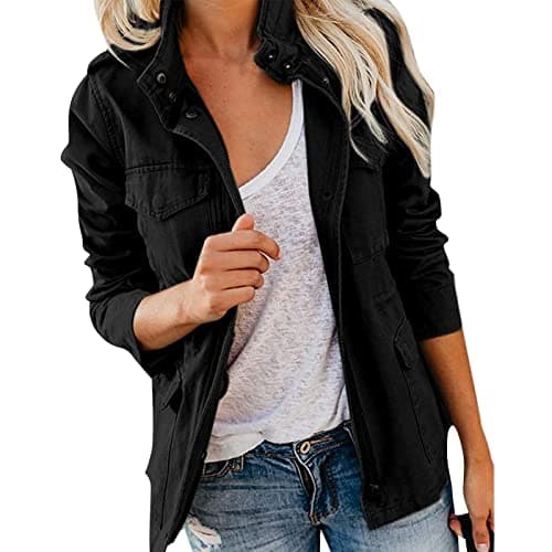 Image of Ladies jacket Womens Jacket ladies Utility Jackets Stand-Up Collar Parka Lightweight with Multiple Pockets Summer Autumn