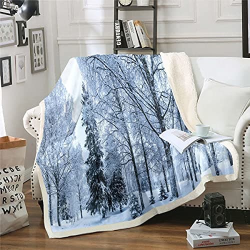 Image of Loussiesd Cedar Pattern Fleece Throw Blanket Winter Snow Scene Plush Blanket for Bed Sofa Nature Themed Sherpa Blanket Breathable Warm Fuzzy Blanket White Baby 30x40