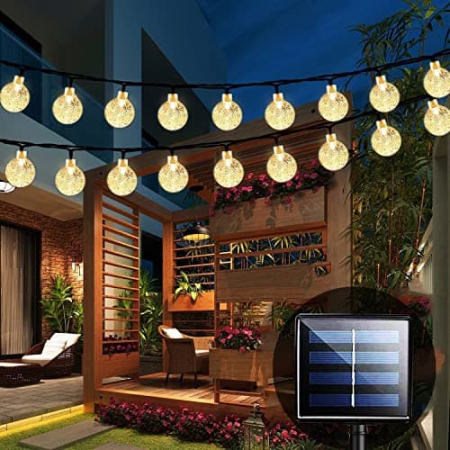 Image of iihome 90 LED 50 ft Solar Powered Garden Lights Outdoor Waterproof String Lights Crystal Ball Decorative Lighting for Garden, Patio, Yard, Home, Chrismas Tree, Parties(Warm White)
