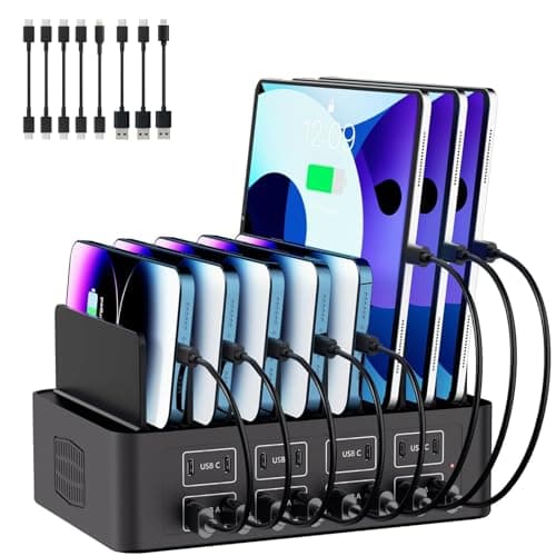 Image of CyperEver 150W USB C Charging Station 16 Port USB Charger Fast Charging Station with 8 Cables - Multi Device Charging Station phone Charging Station Phone Charger Stand