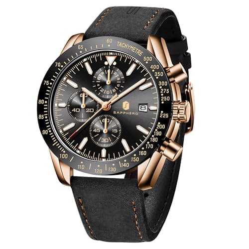 Image of BY BENYAR Mens Watches Analog Quartz Chronograph Waterproof Leather Men's Wrist Watches Classic Casual Work Big Face Dress Watch Unique Gifts for Men