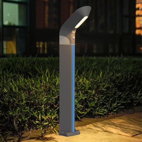 Image of SOUNAY Garden Post Lights Solar Powered, 80cm Solar Bollard Lights Outdoor Ip65 Waterproof, Aluminum, Motion Sensor & 3000mAh, Winter Mode All Night Lighting, for Driveway Pathway Lighting, Grey