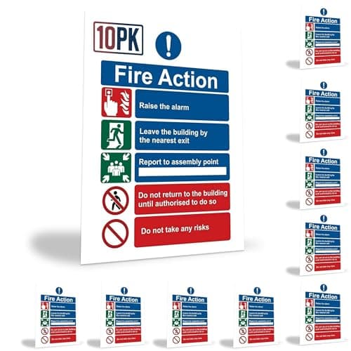 Image of RubiGo - Fire Action Notice Sign. 10PK 20x15cm, Fire Exit Sign High Gloss Self Adhesive Sticker - Fire Safety Signs Fire Signage Stickers Fire Escape Sign (10)