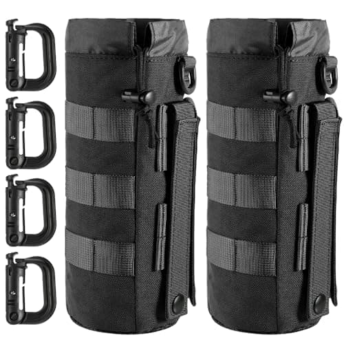 Image of MUCHER 2 Pack Tactical Water Bottle Pouch Molle Bottle Holder Military Bottle Bag Bottle Container Carrier with 4 Hooks for Outdoor Hiking Hunting Camping Training (Black)