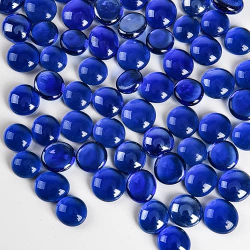Image of Hisredsun 290pcs glass pebbles,1.35kg blue flat marble beads,Vase filler stones Fire Glass pebbles Artificial Crystal Gemstones Decorative Stones River Pebbles for Aquarium, Flowerpot, Landscaping