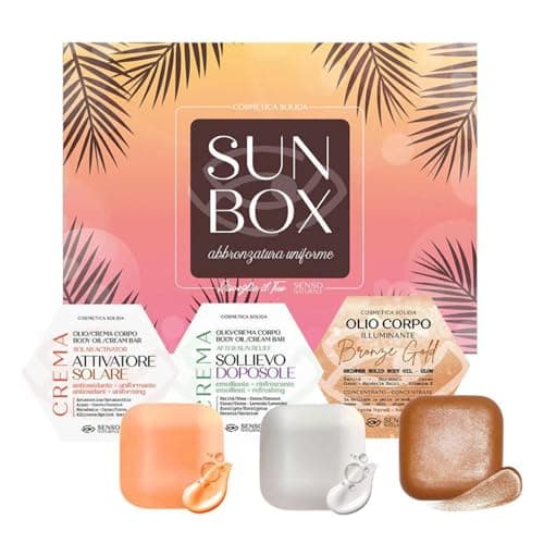 Image of Senso Naturale Sun Box Gift Set – Natural Tanning & After Sun Skincare – Vegan, Organic, Dermatologically Tested – Includes Pre-Sun Tan, After Sun & Shimmering Cream – Summer Gift for Glowing Skin