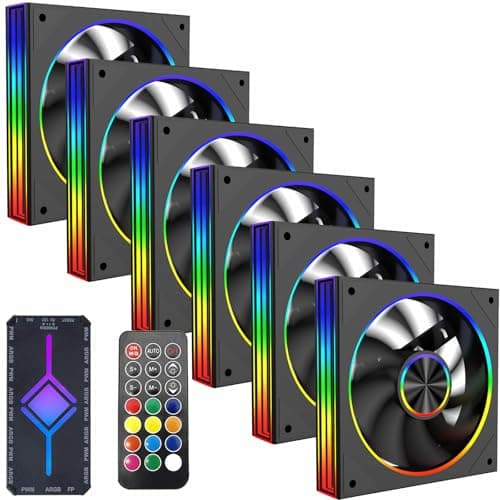 Image of 6 x 120mm ARGB Infinity Case Fan Set, Ultra Silent, PWM Fans With Fan Hub And Remote Control, Addressable RGB LED Lights, Quiet & High Airflow (6 Black Fan Pack) (6pcs Black)