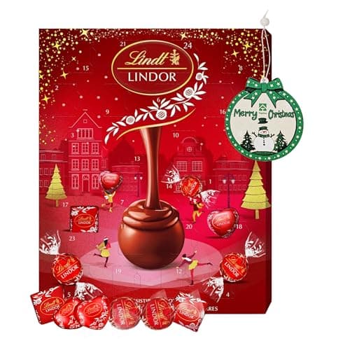 Image of Milk Lindt Chocolate Advent Calendar 2025 - Luxury Red 24 Days Christmas Countdown Calendar 2025 Chocolates Gift Box 235g with Topline Tree Decoration. Gifts for Christmas