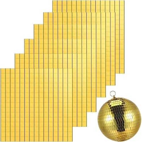 Image of 1300Pcs 10x10mm Disco Ball Mirror Tiles - Self-Adhesive Peel and Stick Mosaic Tiles for DIY Disco Ball, Photo Frames, Art Collage & UK Indoor Craft Decor (10x10mm Gold)