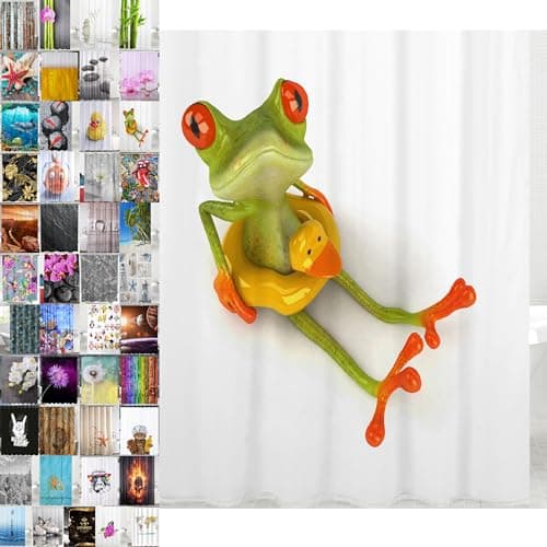 Image of Sanilo Shower Curtain, Wide Choice of Beautiful Shower Curtains, Waterproof, Anti-Mould, with 12 Rings (Froggy)