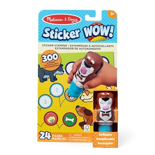Image of Melissa & Doug Sticker WOW!™ 24-Page Activity Pad and Sticker Stamper, 300 Stickers, Arts and Crafts Toy Collectible Character – Dog Creative Play Travel Toy for Girls and Boys 3+ - FSC Certified