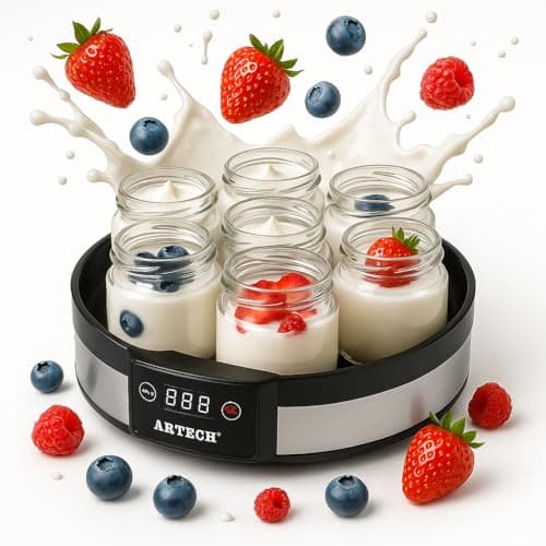 Image of Trendi Digital Yoghurt Maker with 7 Glass Jars – Electric, Compact, Stainless Steel Yogurt Maker Machine with LED Display & Timer – 180ml Glass Containers – for Fresh, Healthy Homemade Desserts