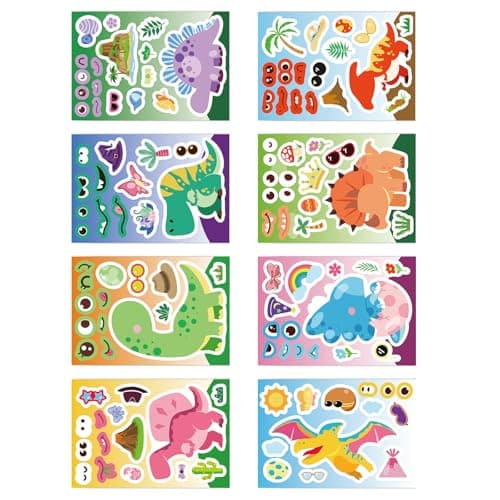 Image of 8 Sheet Dinosaur Sticker Kits Featuring Safe Materials for Childrens Creative Expression Dinosaur Sticker