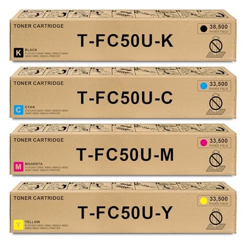 Image of T-FC50U TFC50U Toner Cartridges Replacement for Toshiba T-FC50U-K T-FC50U-C T-FC50U-M T-FC50U-Y Toner Cartridge for E-Studio 2555C 3055C 3555C 4555C 5055C Printer Ink 4-Pack, Black Cyan Magenta Yellow