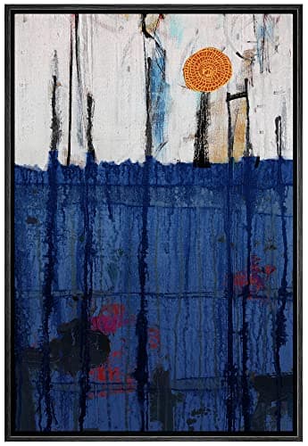 Image of IDEA4WALL Framed Canvas Print Wall Art Blue Grunge Colorful Landscape Abstract Shapes Illustrations Modern Art Decorative Boho Relax/Zen Nordic for Living Room, Bedroom, Office - 24"x36" Black