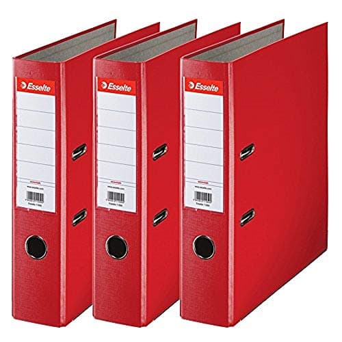 Image of Esselte A4 Lever Arch Files, Red File Folders 624292, 3 Count (Pack of 1)
