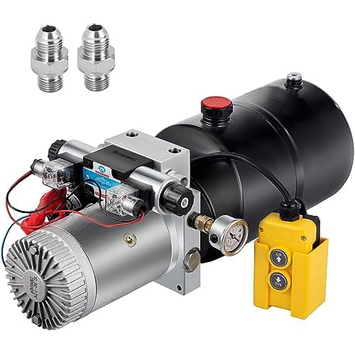 Image of Hydraulic Pump 6 Quart Double Acting Dump Trailer Hydraulic Pump DC 12V, Hydraulic Power Unit Metal Reservoir Horizontal Mount for Dump Truck Car Lifting Remotely Controlled