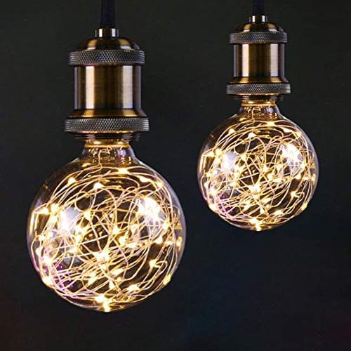 Image of AIFUSI G95 LED Globe Fairy Light Bulb for Ambient Night Lighting, E27 Standard Base Edison with Starry Decorative String Lights for Bathroom, Bedroom, Living Room [2 Pack, Warm White]