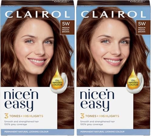 Image of Clairol Nice'n Easy Crème, Natural Looking Oil Infused Permanent Hair Dye, 5W Medium Mocha Brown (Pack of 2)