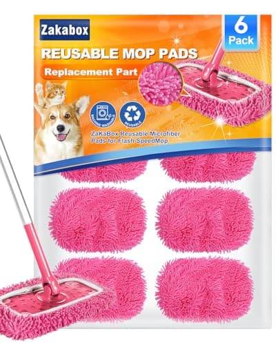 Image of ZaKaBox Reusable Microfibre Pads for Flash Speed Mop Refill Wipes, Wet & Dry Refills Compatible with Flash Speed Mop, Washable Up to 100x, 6-Pack with Laundry Bag (Pink)