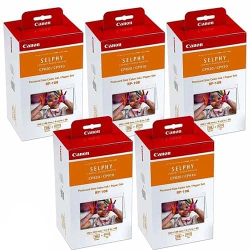 Image of Canon Color Ink/Paper Set, Compatible with nGXNfP with Selphy CP910/CP820/CP1200, RP-108 (Pack of 5)