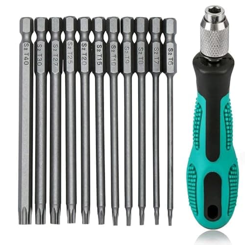 Image of Fongmore 12PCS 75mm Torx Security Head Screwdriver Drill Set 1/4 Inch Hex Shank T6 T7 T8 T9 T10 T15 T20 T25 T27 T30 T40 with Non-Slip Screwdriver Bit Handle