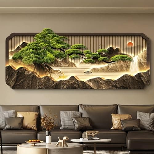 Image of LUVEQLSIT 3D Decorative Painting, Decorative Painting with LED Light, Modern Hanging Mural, for Living Room Entrance Bedroom(Green B,90cm/35.4in)