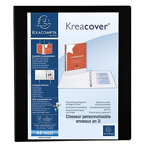 Image of Exacompta - ref. 51842NE - 1 customizable rigid opaque binder with 3 pockets - 4 D-rings of 30 mm - Spine 47 mm - External dimensions: 32 x 27.7 cm - Format to be filed A4 Maxi - Colour: black