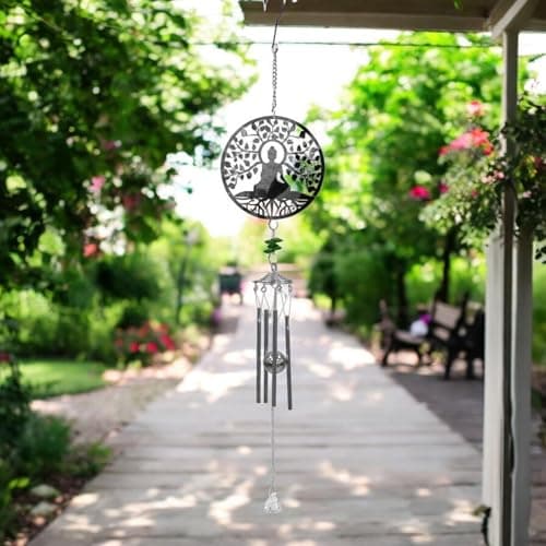 Image of Stainless Steel Hanging Wind Chime – Outdoor Garden Decor – Soothing Nature-Inspired Metal Chimes for Patio, Balcony & Yard – Multiple Designs (Buddha)