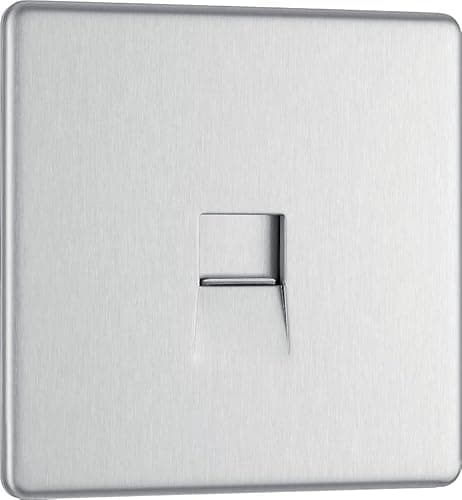 Image of BG Electrical Single Telephone Master Socket | Screwless Face Plate Bezel | Nexus Metal, Alloy Steel, Brushed Steel Finish | 86 x 86 x 22 mm