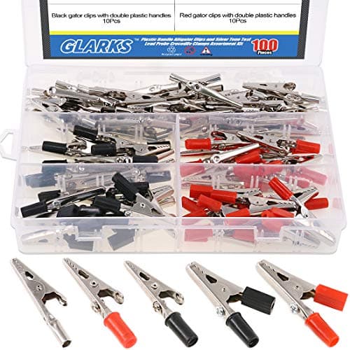 Image of Glarks 100Pcs 3 Style 2.1''/53MM Metal Alligator Clips Crocodile Electrical Test Clamps Assortment Kit for Laboratory Testing, 50pcs with Red Black Plastic Hands and 50pcs no Cap