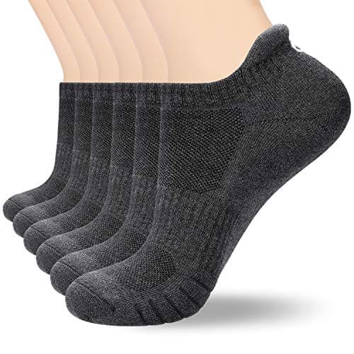 Image of coskefy Sports Socks Cotton Trainer Socks for Men Women Cushioned Ankle Running Socks Athletic Walking Socks (6 Pairs), Dark Grey (M03), UK 9-12/ EU 43-46