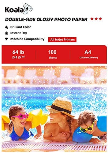 Image of KOALA Double Sided Glossy Inkjet Photo Paper A4, 240gsm, 100 Sheets for Inkjet Printers. Suitable for printing Photos, Brochures, Covers, Certificates, Booklets, Flyers, Leaflets, Cards, Calendars