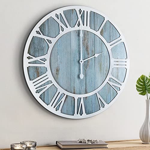 Image of HAITANG Large Wall Clocks,Silent,Non Ticking,Battery Operated Rustic Round Modern Big Wood Wall Clock for Living Room, Bedroom,Kitchen,Farmhouse,Office,Home Decor-16IN(40cm, Black,Roman numeral)