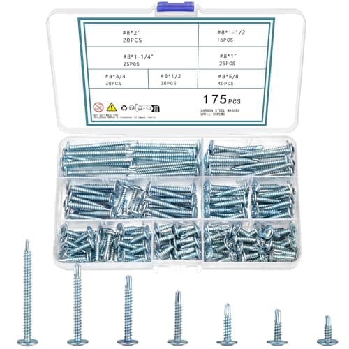 Image of QOOSIKICC 175 Pcs Self Tapping Screws for Metal Wood & Plastic, Self Drilling Tek Screw Assortment Kit, Assorted Size Modified Truss Head Sheet Metal Screws, #8x2" to #8x5/8"