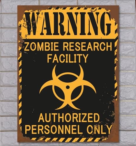 Image of Warning ZOMBIE RESEARCH FACILITY Retro Metal Sign Man Cave Shed Bar Pub Plaque Gift