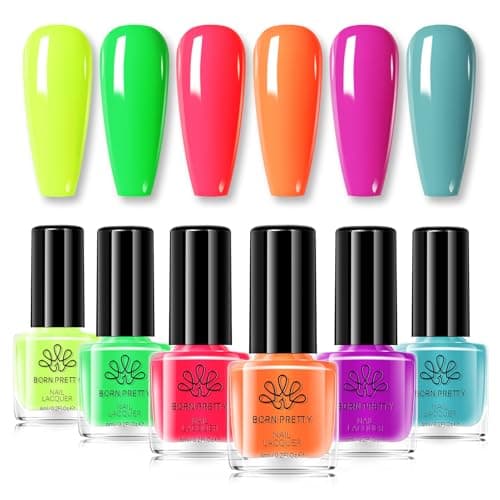 Image of BORN PRETTY Neon Nail Polish Set 6 Colors Hot Pink Bright Colors Nail Polish Air-Dry Long-lasting Nails Varnish Set for Holiday Party
