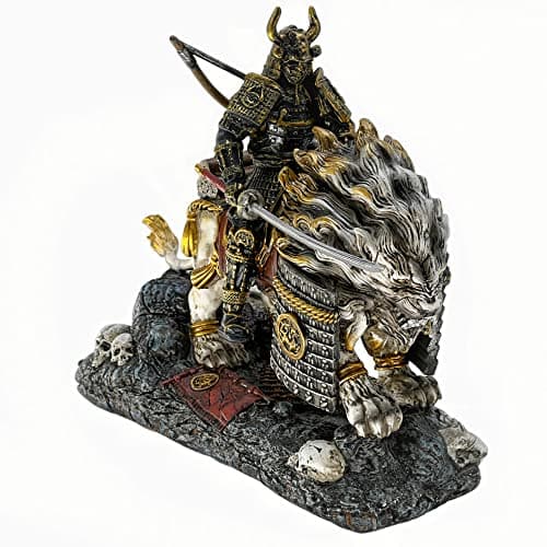 Image of LOOYAR Medieval Ancient White Lion Samurai Warrior Resin Statue Ornament Figurine Craft for Home Living Room Porch Decoration Office Desk Desktop Table Arrangement Gift